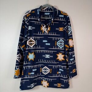 SUSAN GRAVER Weekend Womens 2X Blue Geometric Print Fleece Snap Neck Pullover